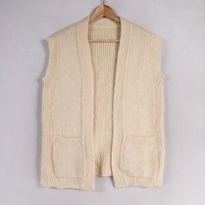 Samband of Iceland Sweater Vest Womens XL Cream Wool Open Front Pockets Granola